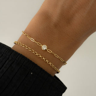 Bezel Charm Paperclip Bracelet - 14k gold over sterling silver