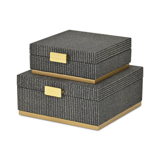 Medium Gray Woven Square Box |Gold Metal Base (1)