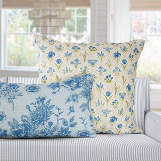 Harlow Blue Floral Garden Pillow Cover – Hand Drawn Design