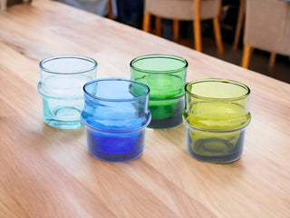 Handblown Glasses, Set of 2  Glasses, Recycled Clear Tumbler from Coca Cola Bottles, Sustainable, handmade, Handblown Glass, Coloured glass, Set 9 of 2 Moroccan Recycled Glass Cups: Blue