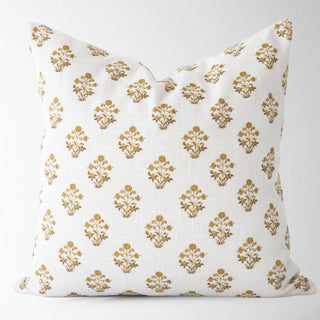 Isabella Gold Floral Block Print Pillow Cover –Elegant Decor
