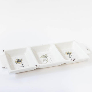 3-Section Serving Dish with Sunflowers & Bees