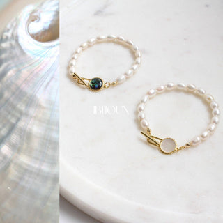 Natural Abalone Bracelet, Beaded Pearl Bracelet