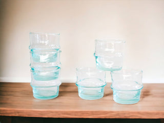 Handblown Glasses, Set of 2  Glasses, Recycled Clear Tumbler from Coca Cola Bottles, Sustainable, handmade, Handblown Glass, Coloured glass, Set 9 of 2 Moroccan Recycled Glass Cups: Blue