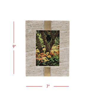 4x6 Photo Soren Beige Marble Picture Frame Brass Inlay