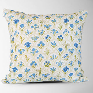 Harlow Blue Floral Garden Pillow Cover – Hand Drawn Design