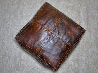 Brown handcrafted Square Leather Pouf:  made in Morocco