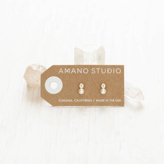 Round Pearl + Crystal Stud Earrings