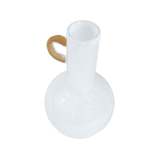 White Art Glass Vase with Small Gold Handle