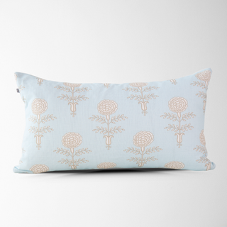 Elodie Sky Floral Block Print Pillow Cover
