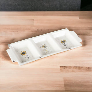3-Section Serving Dish with Sunflowers & Bees