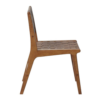 Brown Faux Leather Woven Dining Chairs