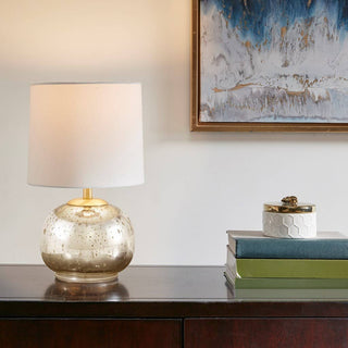 Small Metallic Silver Glass Table Lamp with Gold Accents