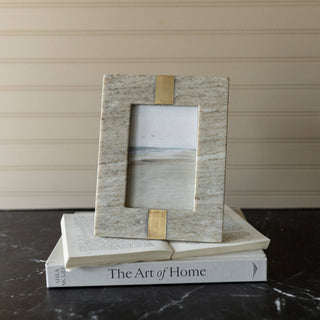 4x6 Photo Soren Beige Marble Picture Frame Brass Inlay