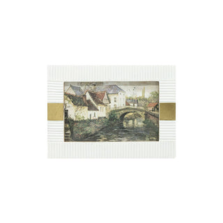 4x6 Kesia Ribbed Resin Photo Frame White With Brass Inlay