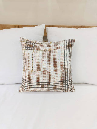 Checkered hand block printed throw pillow cover With insert