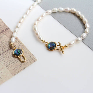 Natural Abalone Bracelet, Beaded Pearl Bracelet