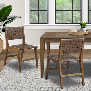 Brown Faux Leather Woven Dining Chairs