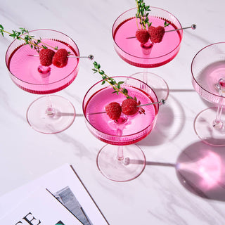 Ribbed Coupe Cocktail Glasses 8 oz | Set of 4 (Rose Pink)