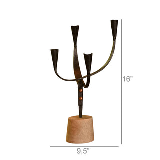 Black iron and wood candleholder