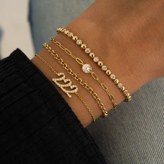 Bezel Charm Paperclip Bracelet - 14k gold over sterling silver