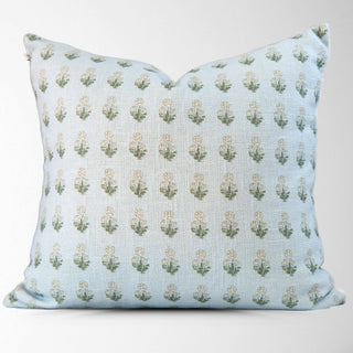 Sky Blue Block Print Pillow - with down insert