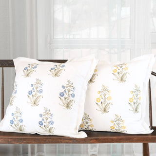 Lucy Hand Painted Block Print Floral Pillow Cover - Gold