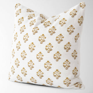 Isabella Gold Floral Block Print Pillow Cover –Elegant Decor
