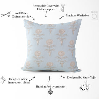 Elodie Sky Floral Block Print Pillow Cover