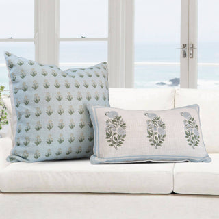 Sky Blue Block Print Pillow - with down insert