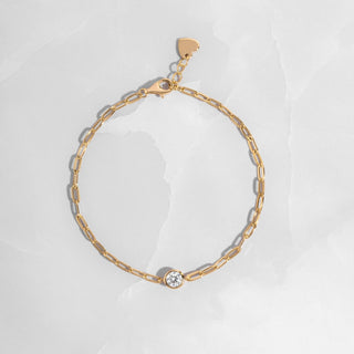 Bezel Charm Paperclip Bracelet - 14k gold over sterling silver