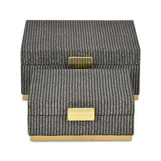 Medium Gray Woven Square Box |Gold Metal Base (1)
