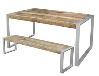 Reclaimed Wood Bench With Silver Metal Legs.