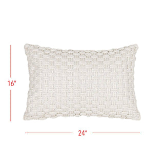 16x24 Hand Woven Knotted White Pillow