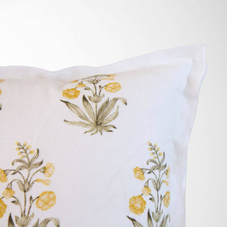 Lucy Hand Painted Block Print Floral Pillow Cover - Gold