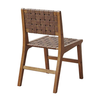 Brown Faux Leather Woven Dining Chairs