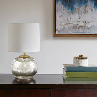 Small Metallic Silver Glass Table Lamp with Gold Accents