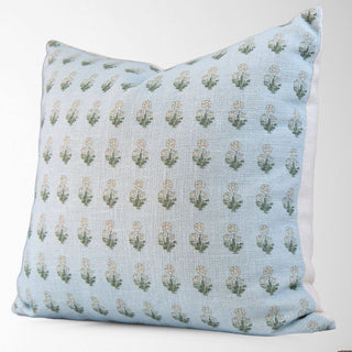 Sky Blue Block Print Pillow - with down insert