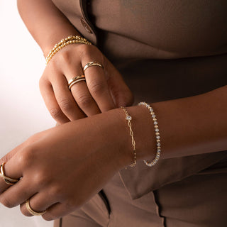 Bezel Charm Paperclip Bracelet - 14k gold over sterling silver