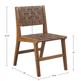 Brown Faux Leather Woven Dining Chairs