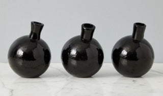 Black Mouth-blown Glass Sphere Bud Vase