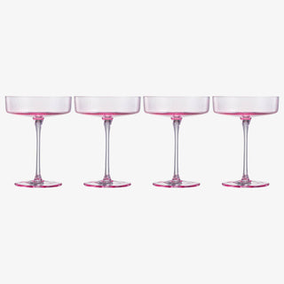 Ribbed Coupe Cocktail Glasses 8 oz | Set of 4 (Rose Pink)