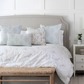 Elodie Sky Floral Block Print Pillow Cover