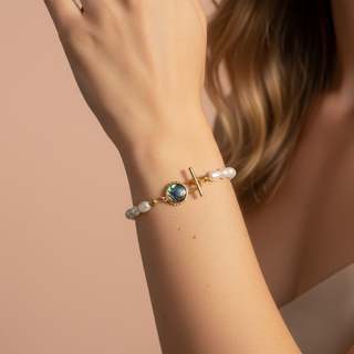 Natural Abalone Bracelet, Beaded Pearl Bracelet