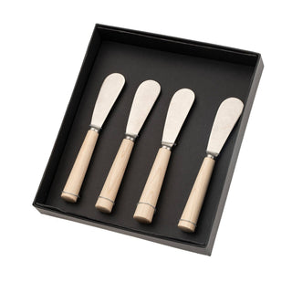 Maple Wood Cheese Spreaders set of 4, Tumbled Stainless