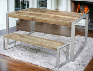 Reclaimed Wood Bench With Silver Metal Legs.