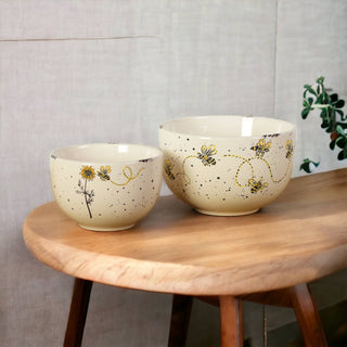 Medium Ceramic Bowl with sunflowers & bees
