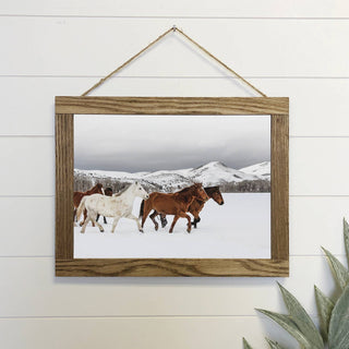 Horses in Snow Profile Canvas Wood Framed Wall Art Print