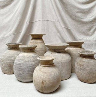 Antique Neutral Primitive Wooden Vase