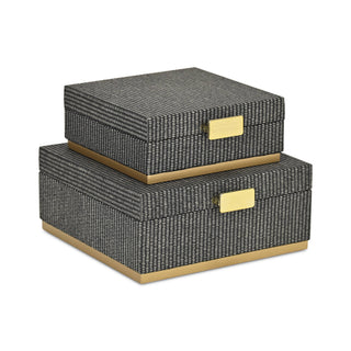 Medium Gray Woven Square Box |Gold Metal Base (1)